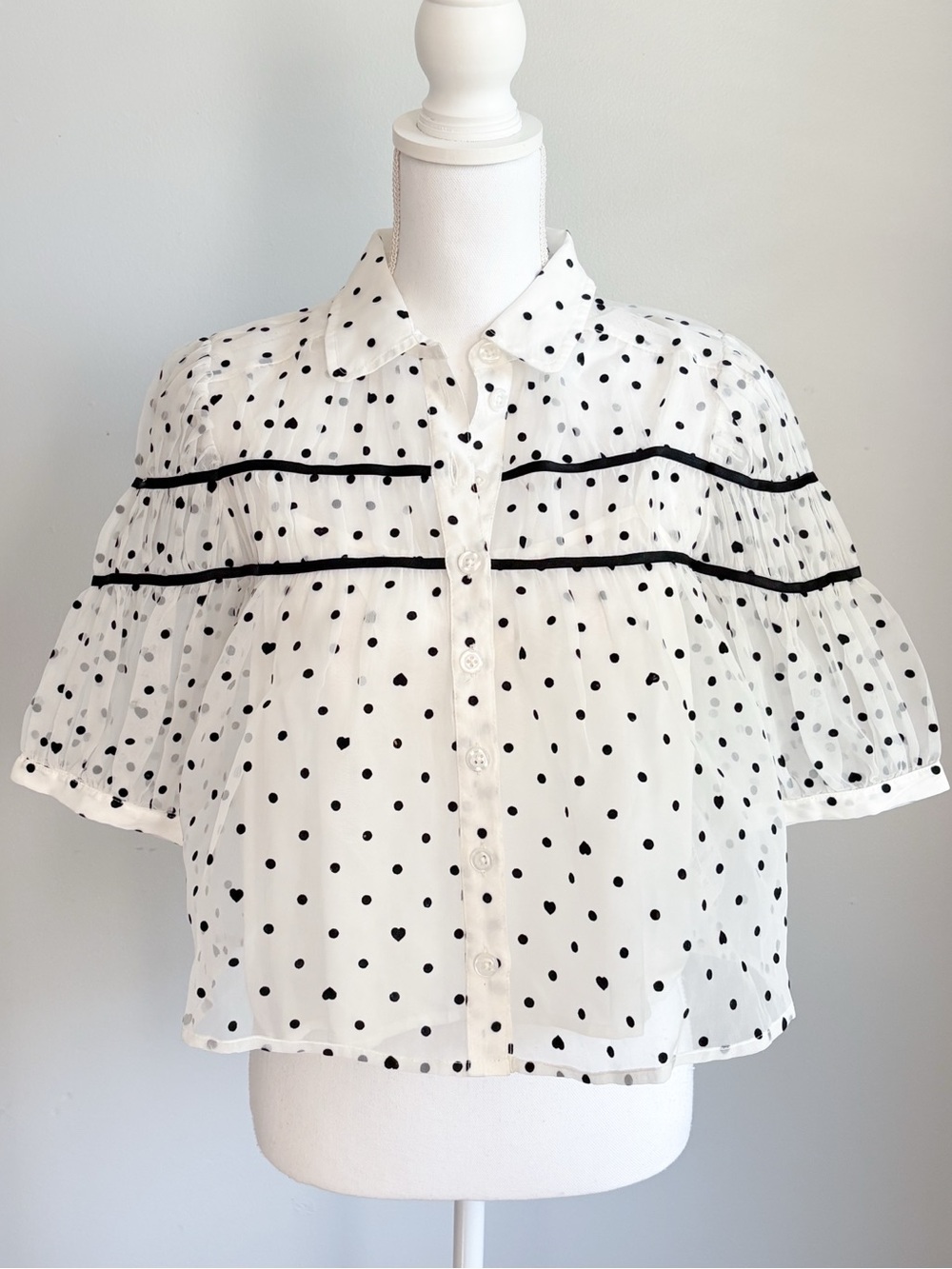Anthropologie Polka Dot Shirred Blouse Small